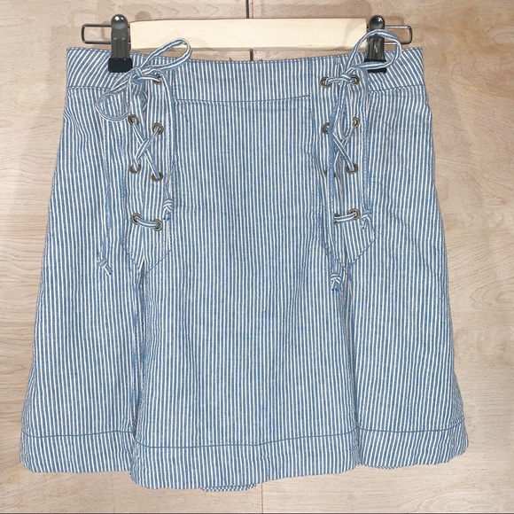 Free People | Railroad Striped Lace Up Mini Skirt - Picture 2 of 5